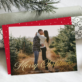Elegante Kerstmis Calligrafie Rode Foto Folie Feestdagenkaart