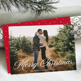 Elegante Kerstmis Calligrafie Rood Foto Feestdagenkaart