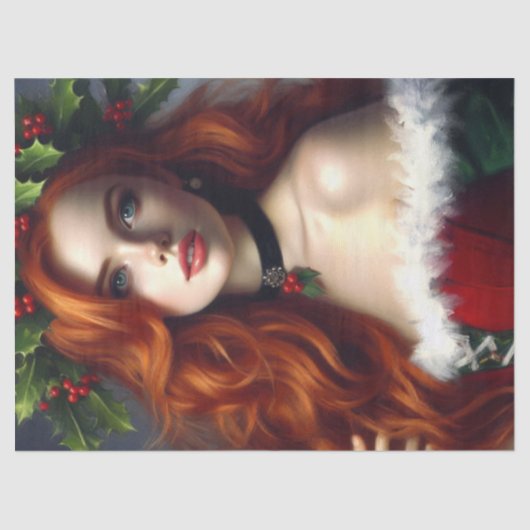 Elegante Kerstmis Dames Met Rood Haar Tissuepapier (Voorkant)