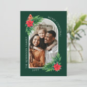 Elegante Kerstmis Fotokaart met Bericht op Achterz Feestdagenkaart (Staand voorkant)