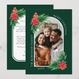Elegante Kerstmis Fotokaart met Bericht op Achterz Feestdagenkaart