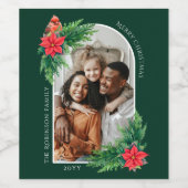 Elegante Kerstmis Fotokaart Wintergroen Wijn Etiket (Enkel label)