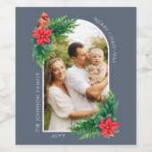 Elegante Kerstmis Fotokaart Wintergroen Wijn Etiket (Enkel label)