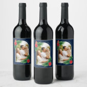 Elegante Kerstmis Fotokaart Wintergroen Wijn Etiket (Flessen)