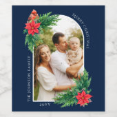 Elegante Kerstmis Fotokaart Wintergroen Wijn Etiket (Enkel label)