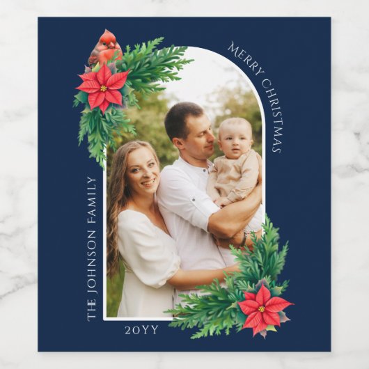Elegante Kerstmis Fotokaart Wintergroen Wijn Etiket (Enkel label)