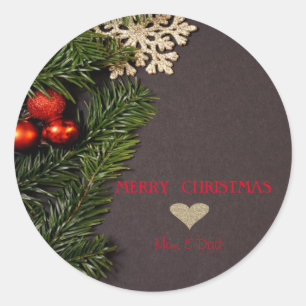 Elegante Kerstmis Gouden Hart, Ballen, Takken Ronde Sticker