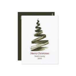 Elegante Kerstmis Groene Boom Aquarel Briefkaart
