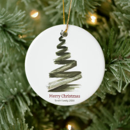 Elegante Kerstmis Groene Boom Aquarel Keramisch Ornament