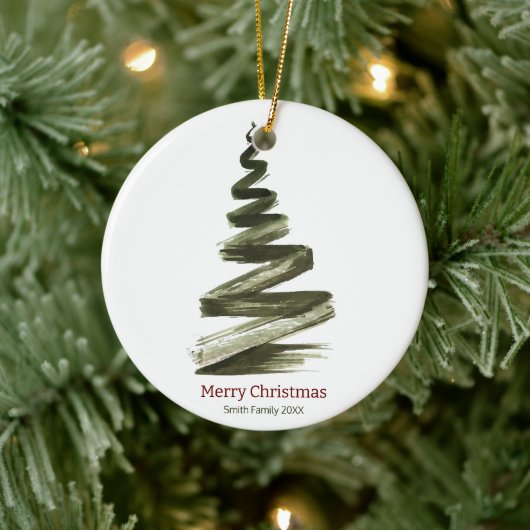 Elegante Kerstmis Groene Boom Aquarel Keramisch Ornament (Boom)