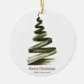 Elegante Kerstmis Groene Boom Aquarel Keramisch Ornament (Voorkant)