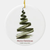 Elegante Kerstmis Groene Boom Aquarel Keramisch Ornament (Achterkant)