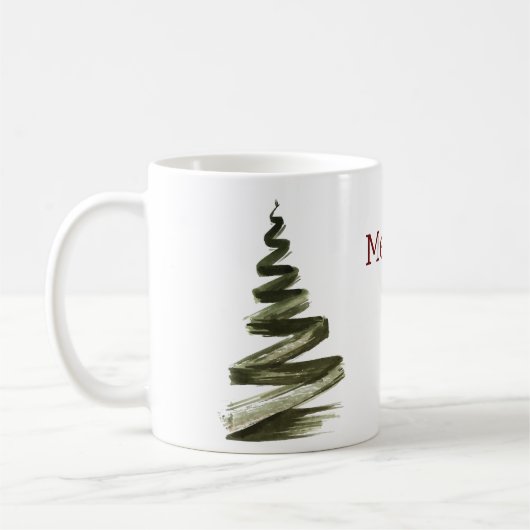 Elegante Kerstmis Groene Boom Aquarel Koffiemok (Links)