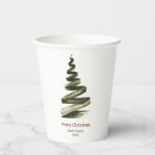 Elegante Kerstmis Groene Boom Aquarel Papieren Bekers (Voorkant)