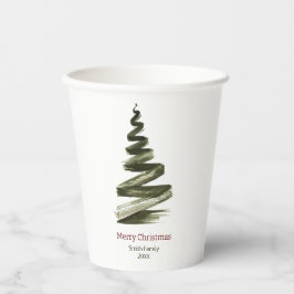 Elegante Kerstmis Groene Boom Aquarel Papieren Bekers