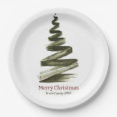 Elegante Kerstmis Groene Boom Aquarel Papieren Bordje (Voorkant)