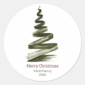 Elegante Kerstmis Groene Boom Aquarel Ronde Sticker (Voorkant)