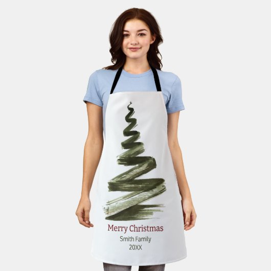 Elegante Kerstmis Groene Boom Aquarel Schort (Gedragen)