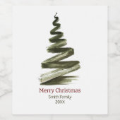 Elegante Kerstmis Groene Boom Aquarel Wijn Etiket (Enkel label)