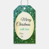 Elegante Kerstmis Groene Glitter Shimmery Sterren Cadeaulabel (Voorkant)