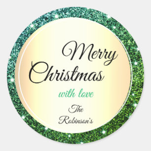 Elegante Kerstmis Groene Glitter Shimmery Sterren Ronde Sticker
