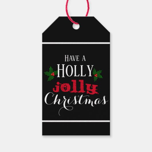 Elegante Kerstmis Holly Jolly Red Berry Typografie Cadeaulabel