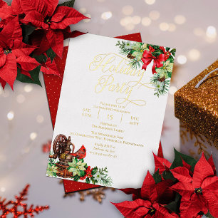 Elegante Kerstmis Hulst Bloemrijke Vakantie Feest Folie Uitnodiging