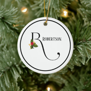 Elegante Kerstmis Hulst Monogram Letter R Keramisch Ornament