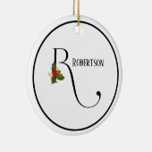 Elegante Kerstmis Hulst Monogram Letter R Keramisch Ornament (Rechts)