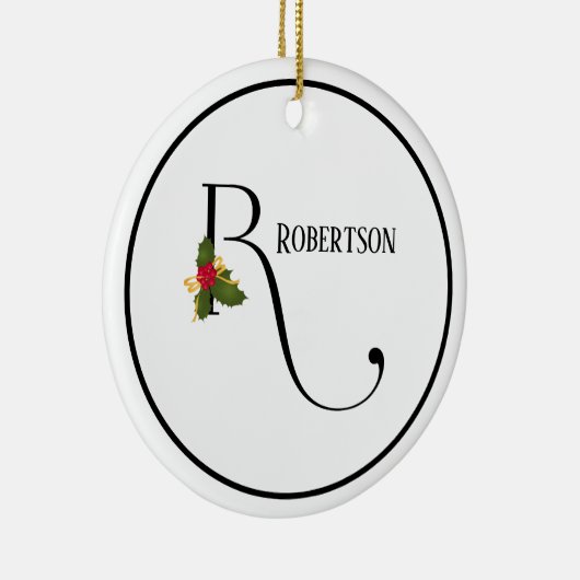 Elegante Kerstmis Hulst Monogram Letter R Keramisch Ornament (Rechts)