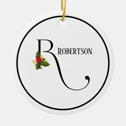 Elegante Kerstmis Hulst Monogram Letter R Keramisch Ornament (Voorkant)