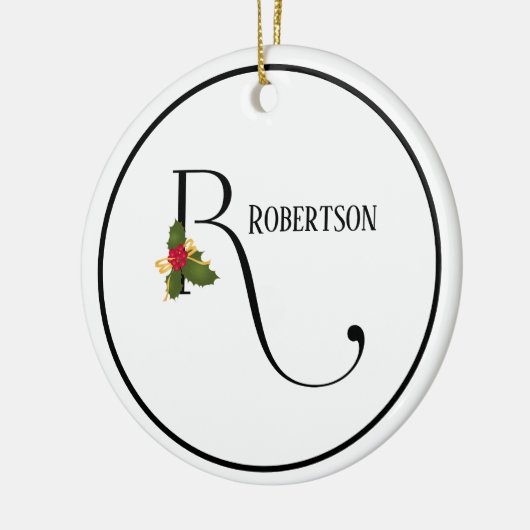 Elegante Kerstmis Hulst Monogram Letter R Keramisch Ornament (Links)