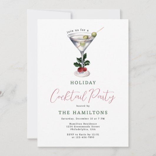 Elegante Kerstmis Martini Vakantie Cocktail Party Kaart (Voorkant)