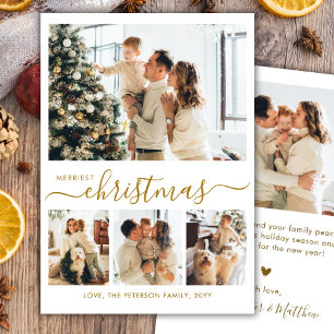 Elegante Kerstmis met gouden schrift 4 foto  Feestdagenkaart