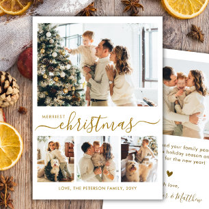Elegante Kerstmis met gouden schrift 4 foto Feestdagenkaart