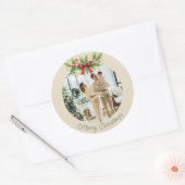 Elegante Kerstmis met Hulst & Rode Lint - Ronde Sticker (Envelop)