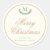 Elegante Kerstmis monogram cadeauverpakking Ronde Sticker (Voorkant)
