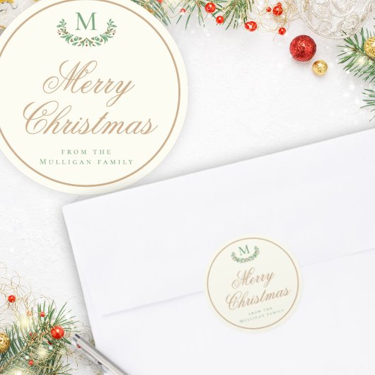 Elegante Kerstmis monogram cadeauverpakking Ronde Sticker