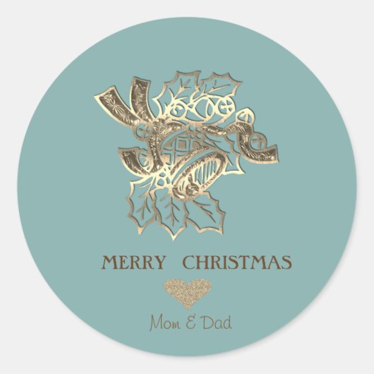 Elegante Kerstmis Nep Gouden Bel Ronde Sticker (Voorkant)