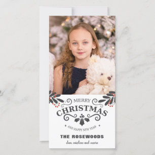 Elegante Kerstmis Nieuwjaar Fotokaart Feestdagenkaart