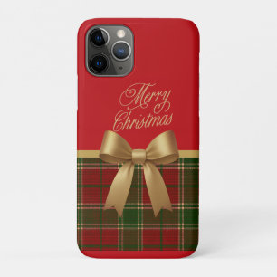Elegante Kerstmis Plaid Collectie met Gouden Strik Case-Mate iPhone Case