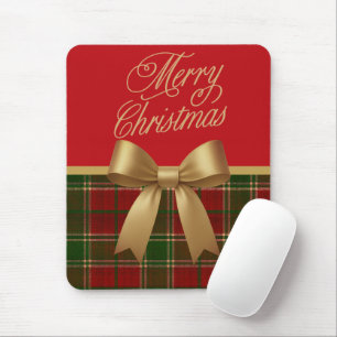 Elegante Kerstmis Plaid Collectie met Gouden Strik Muismat
