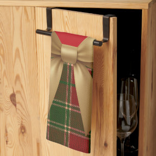 Elegante Kerstmis Plaid Collectie met Gouden Strik Theedoek