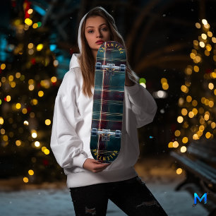Elegante Kerstmis Plaid in Burgundy en Teal Persoonlijk Skateboard
