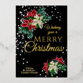 Elegante Kerstmis Poinsettia Bloembloem Folie Feestdagenkaart (Voorkant)