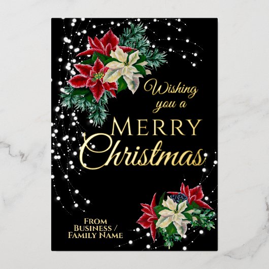 Elegante Kerstmis Poinsettia Bloembloem Folie Feestdagenkaart (Voorkant)