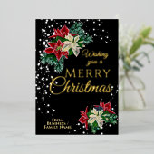 Elegante Kerstmis Poinsettia Bloembloem Folie Feestdagenkaart (Staand Voorkant)
