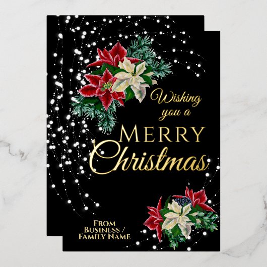 Elegante Kerstmis Poinsettia Bloembloem Folie Feestdagenkaart (Voorkant / Achterkant)