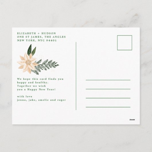 Elegante Kerstmis Poinsettia Splendor Foto Feestdagenkaart (Achterkant)