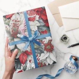 Elegante Kerstmis Poinsettia's Cadeaupapier